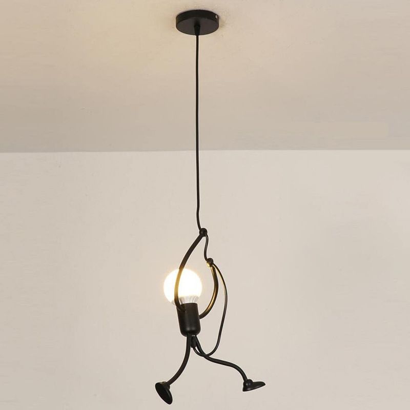 Small Man Hanging Ceiling Light Artistic Metallic 1/3-Head Bedroom Pendant in Black