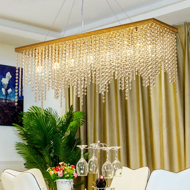 Rectangular Island Light Fixture Modern Crystal Dinning Room Island Pendant Light in Gold