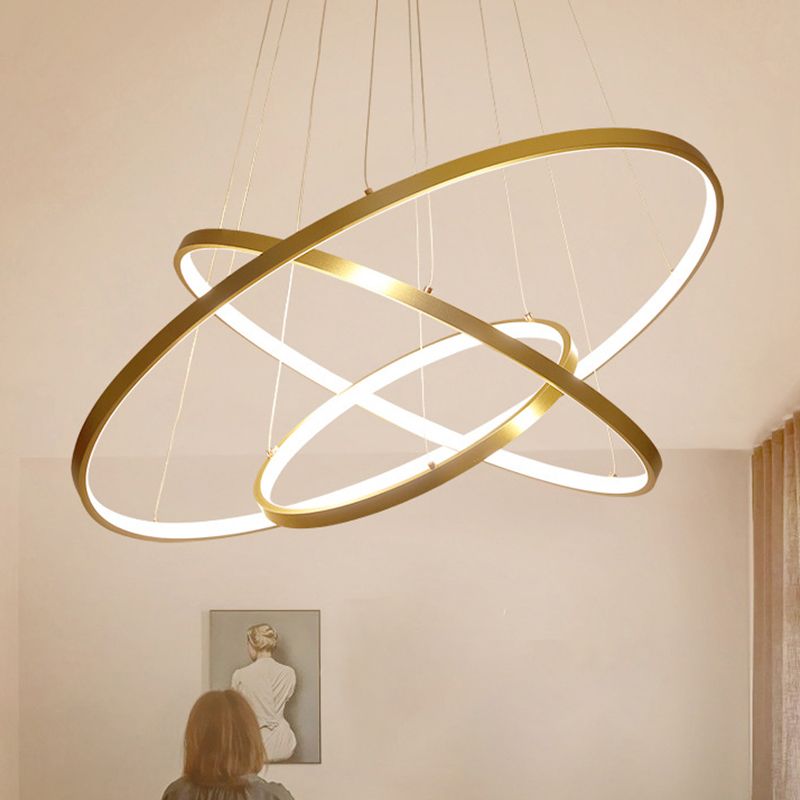 Lampadario a soffitto del soffitto del soggiorno a 3 anelli in stile semplice a pendente a led in stile nero/bianco/oro