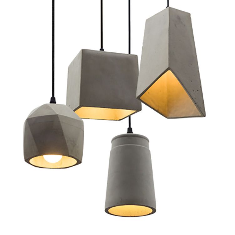 Lámpara colgante de 1 luces de cemento, iluminación colgante gris minimalista para sala de estar comedor
