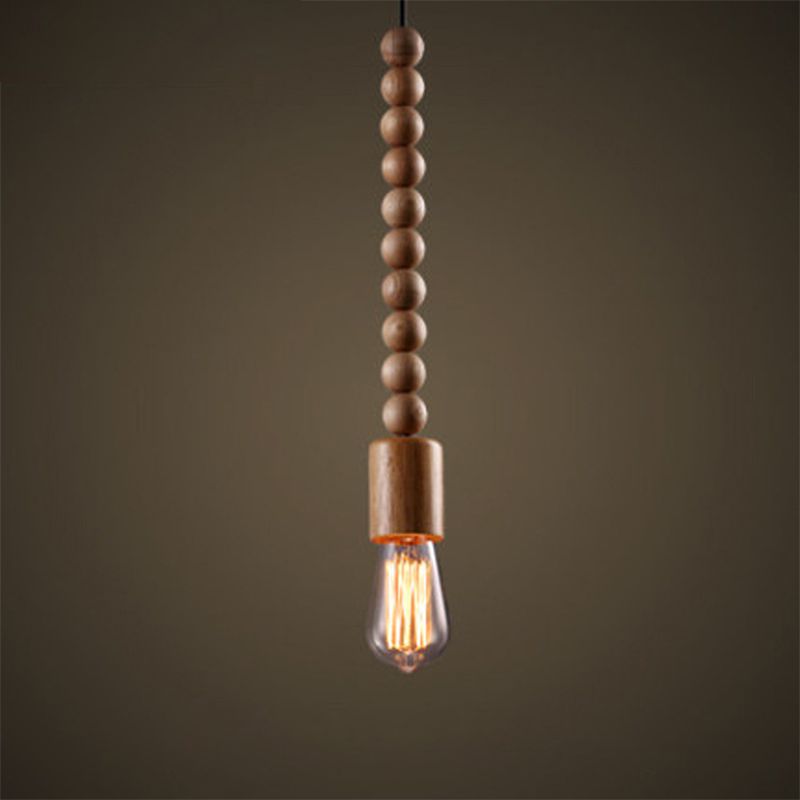 Brown Baluster Pendant Ceiling Light Simplicity 1 Head Wood Exposed Bulb Designed Hanging Lamp Kit