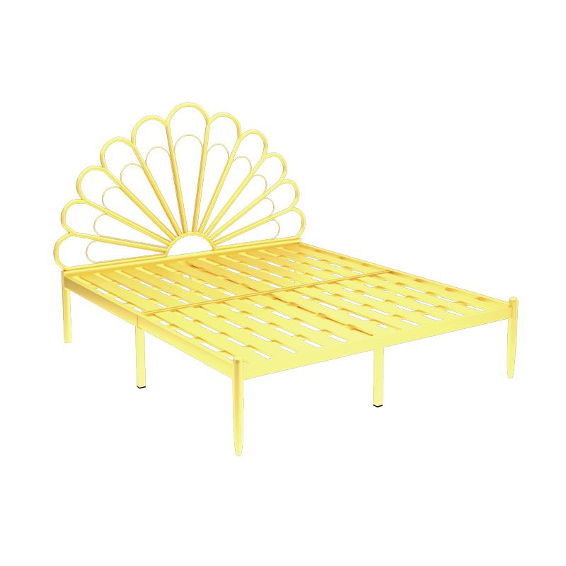 47" Tall Open-Frame Bed Glam Metal Standard Bed with Camelback Headboard