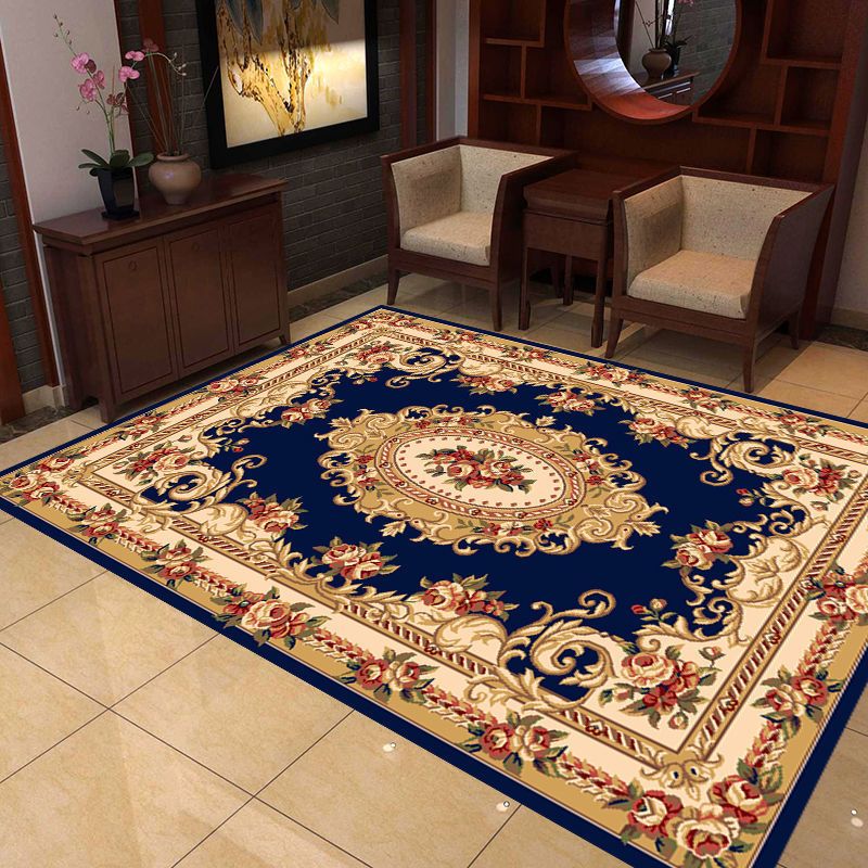 Yellow Traditional Area Carpet Medallion Pattern Polyester Area Rug Stain Resistant Rug for Bedroom