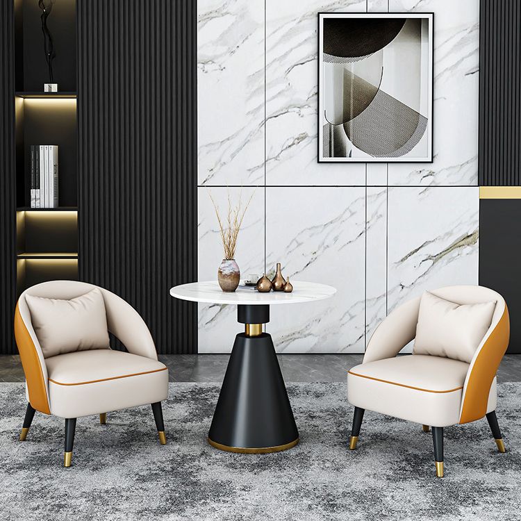 Traditioneller luxuriöser runder Esszimmer Tisch Sintered Steintisch mit schwarzer Sockelbasis