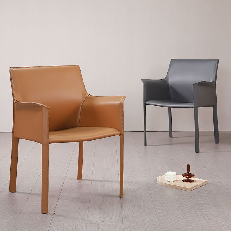 Modern Faux Leather Dining Chairs Solid Back Home Arm Side Chair