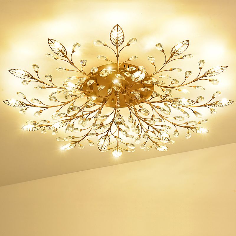 Gold Rami Soffitto Light Fixture Rustico Crystal Hallway LED Flush Montaggio Lampada