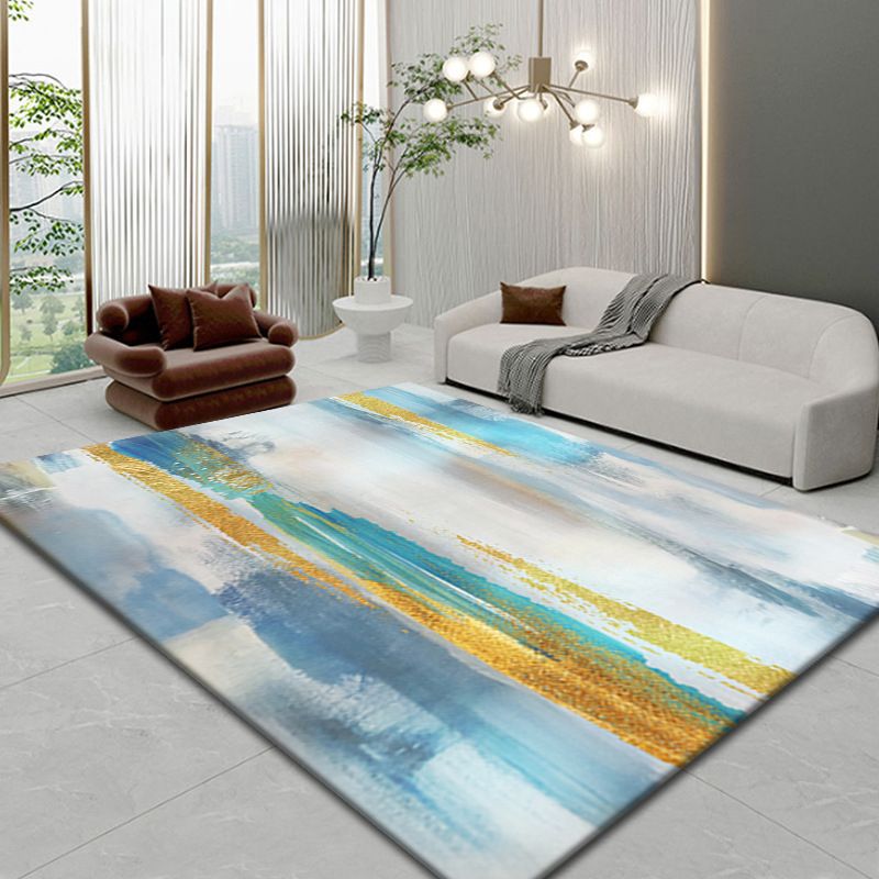 Modern Area Rug Leisure Contrast Panel Carpet Polyester Living Room Area Rug with Non-Slip Backing