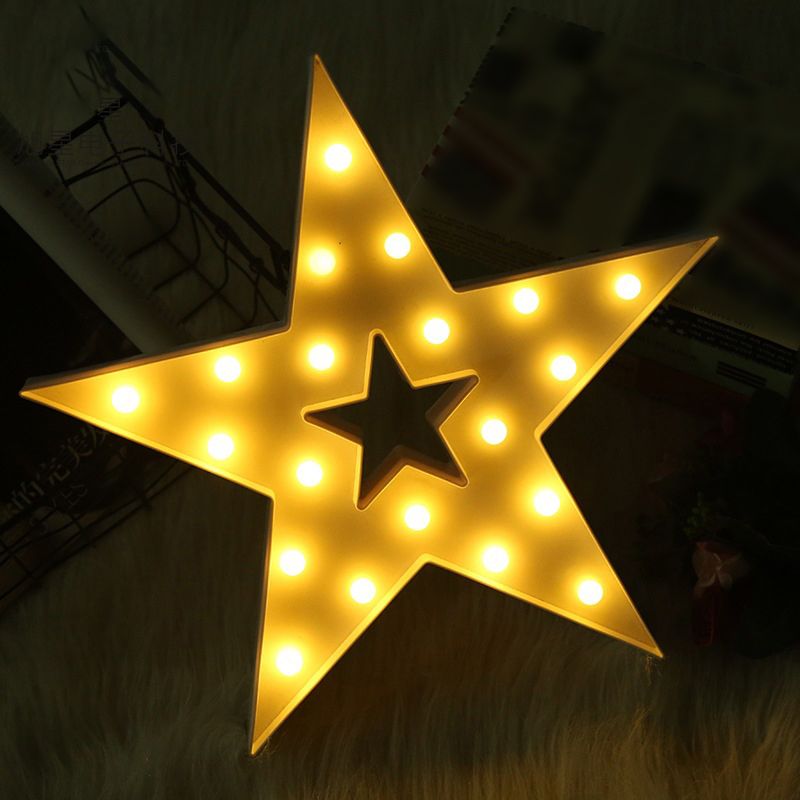 Simple Pentastar Night Stand Lamp Plastic LED Bedroom Night Lighting with Hollow-out Design