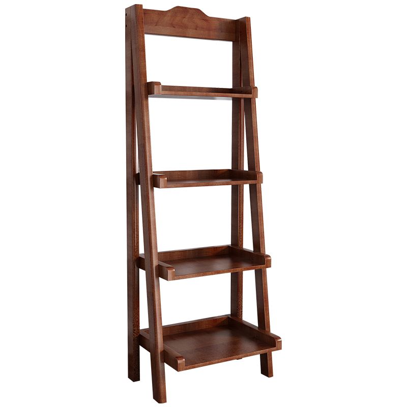 Open Back Walnut Bookcase Contemporary Ladder Bookshelf with Shelves