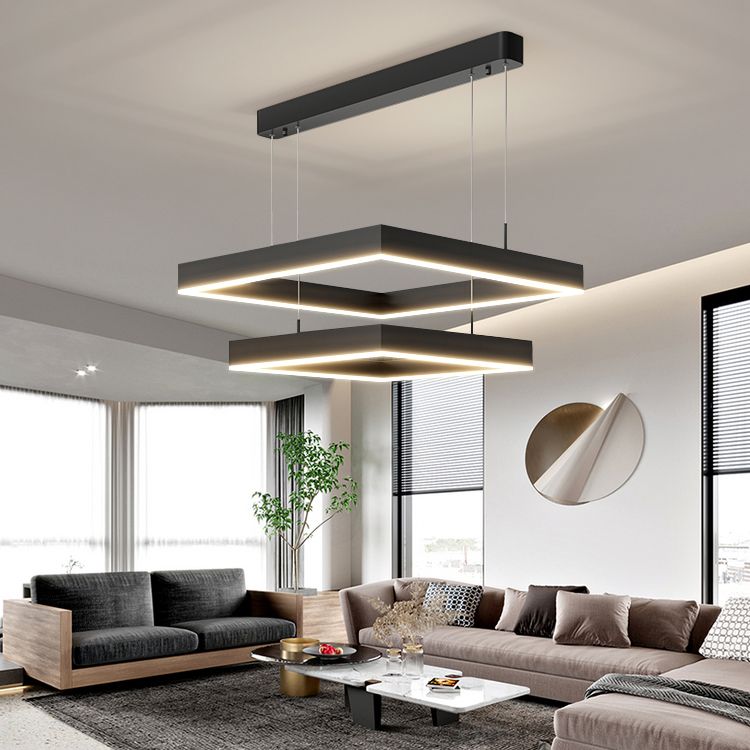 Luces colgantes colgantes de aluminio lámparas de colgación negras modernas de 2 niveles para sala de estar