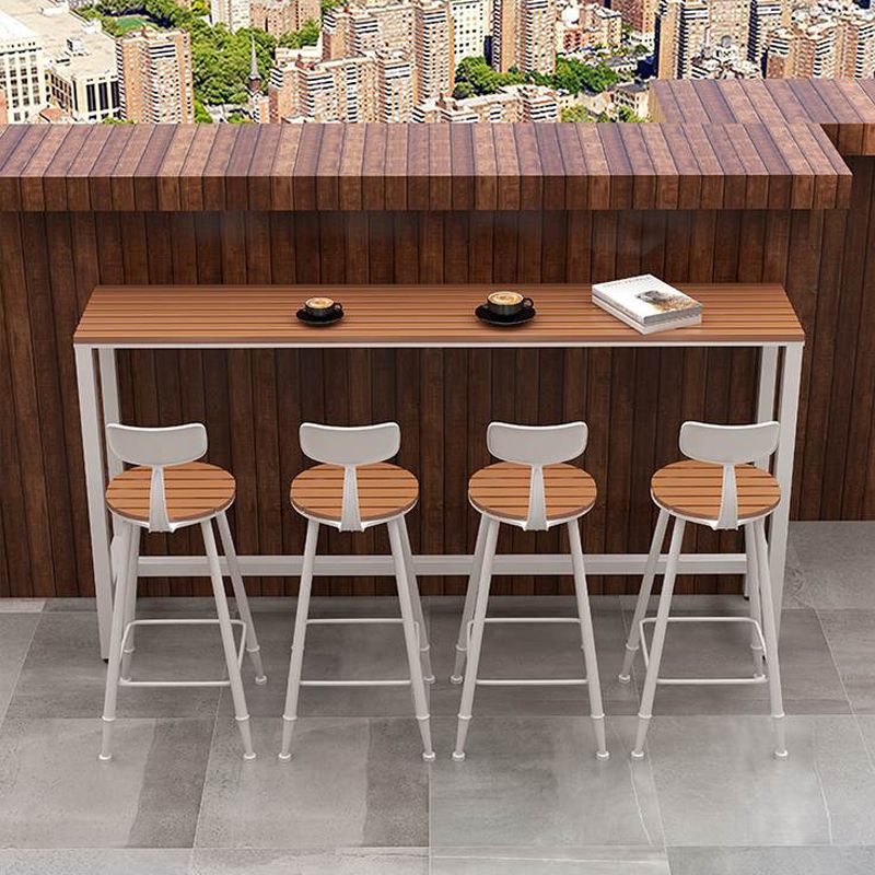 Modern 1/5 Pieces Bar Table Set Rectangle Wood Counter Table with Stools for Courtyard