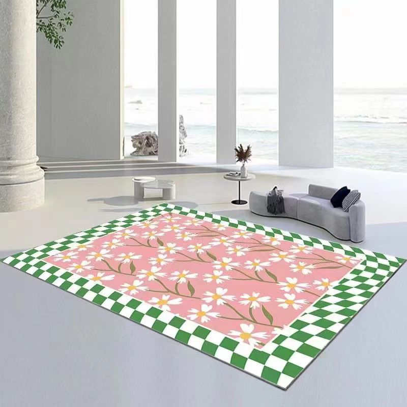 Green Modern Rug Polyester Plant Indoor Rug Stain Resistant Rug for Home Decor