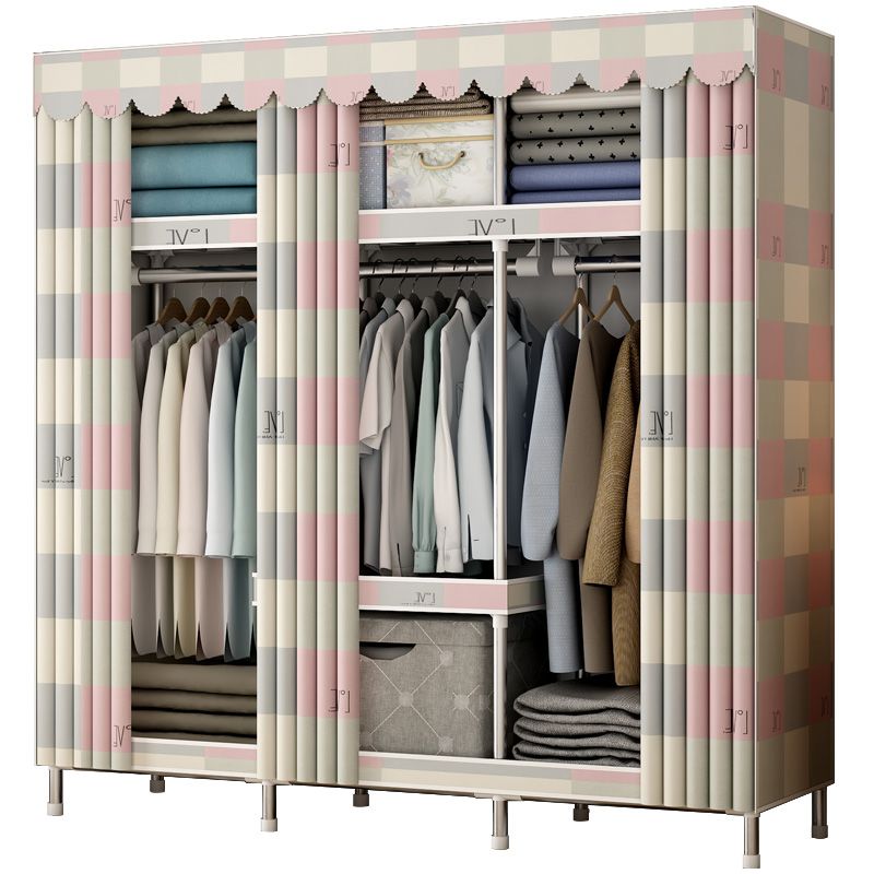 Contemporary Metal Wardrobe Cloth Rod Included Wardrobe Closet with Legs