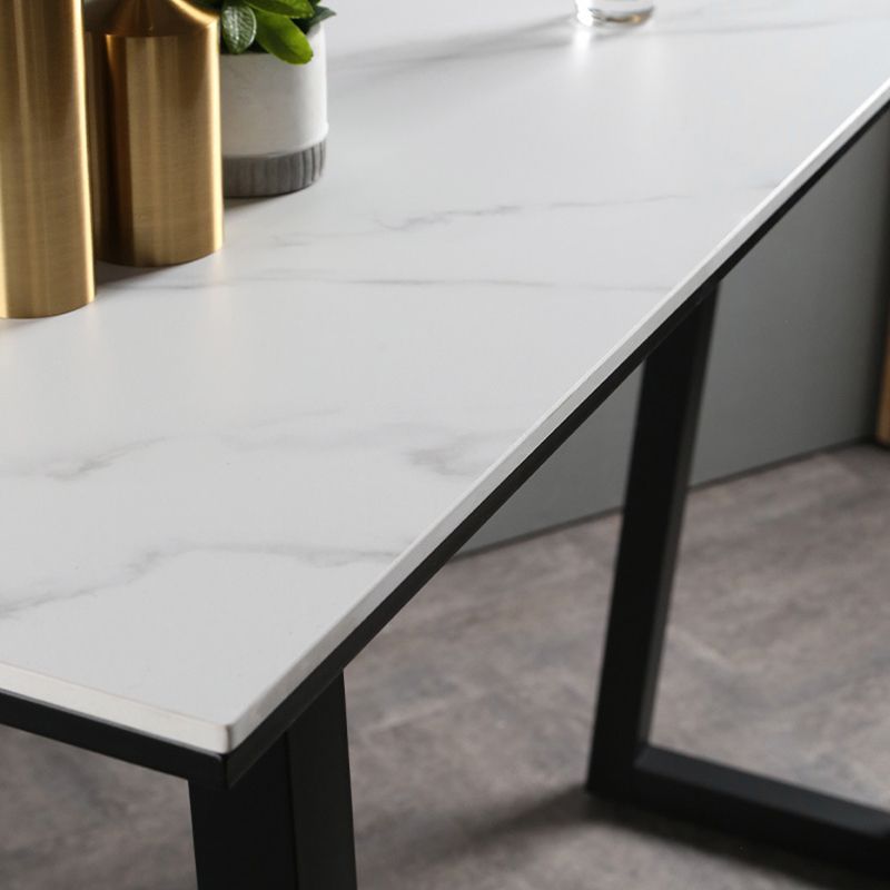 Rectangle Bar Table Sintered Stone Dining Table with Metal Base for Kitchen