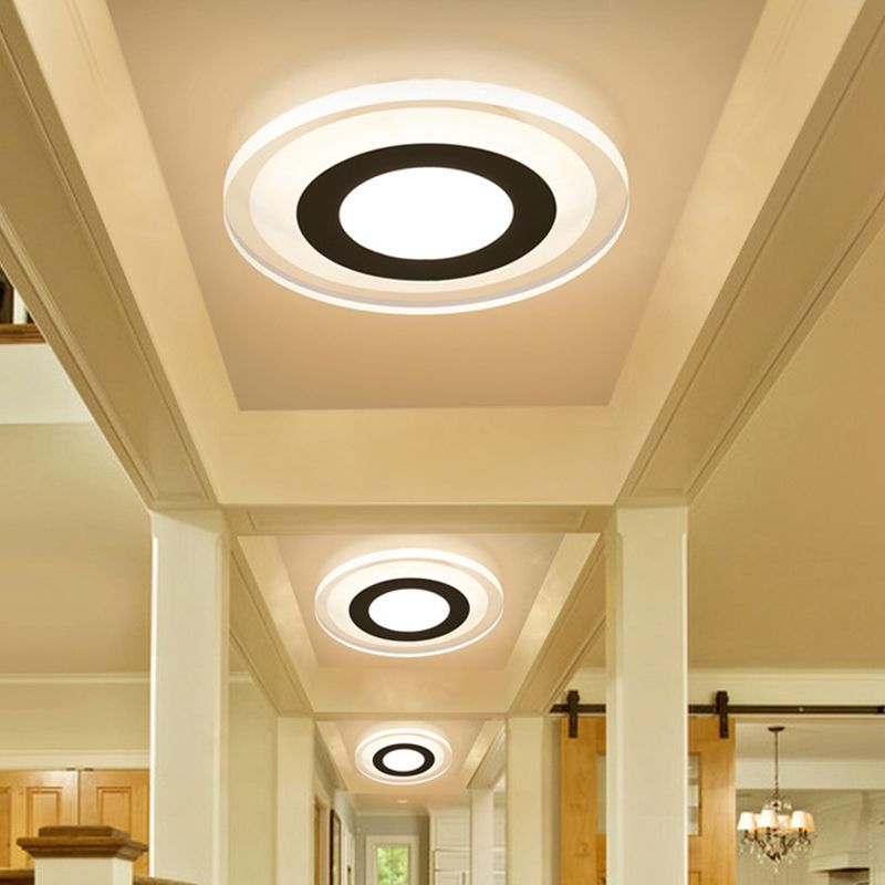 Ultrathin Hallway LED Ceiling Lamp Simplicity White Small Flush Mount Light with Floral/Square/Triangle Acrylic Shade
