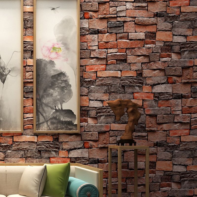 3D Brick Wallpaper Roll Industrial Shabby Chic Architecture Wall Art in Dark Color