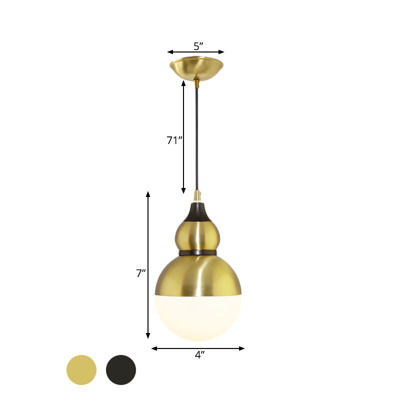 Schwarz/Messing -Kürbis -Form -Anhängerlampe Mitte des Jahrhunderts Metall 1 Licht -Pendel Licht mit Bodenweißglasdiffusor