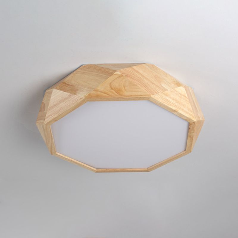 Houten achthoekige plafondinbouwlamp Nordic 18"/21,5"/25,5" brede LED beige inbouwlamp in warm/wit licht