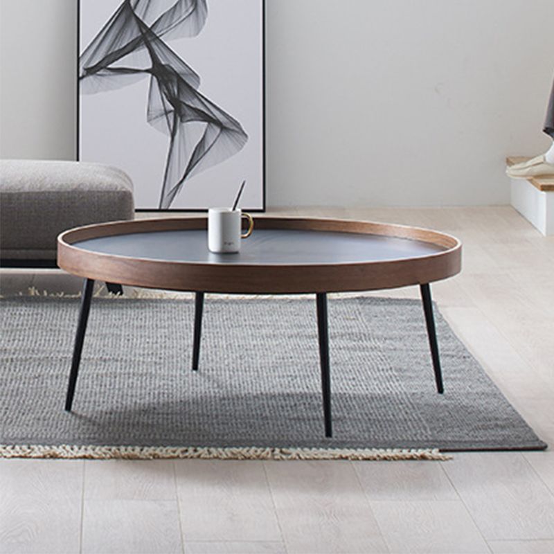 Round Wooden Coffee Table Black Tray Top Cocktail Table with 4 Legs