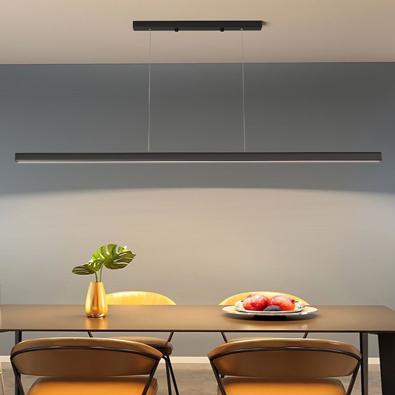 1 - Light Linear Kitchen Island Fixture Minimalist Aluminum Pendant Ceiling in Black