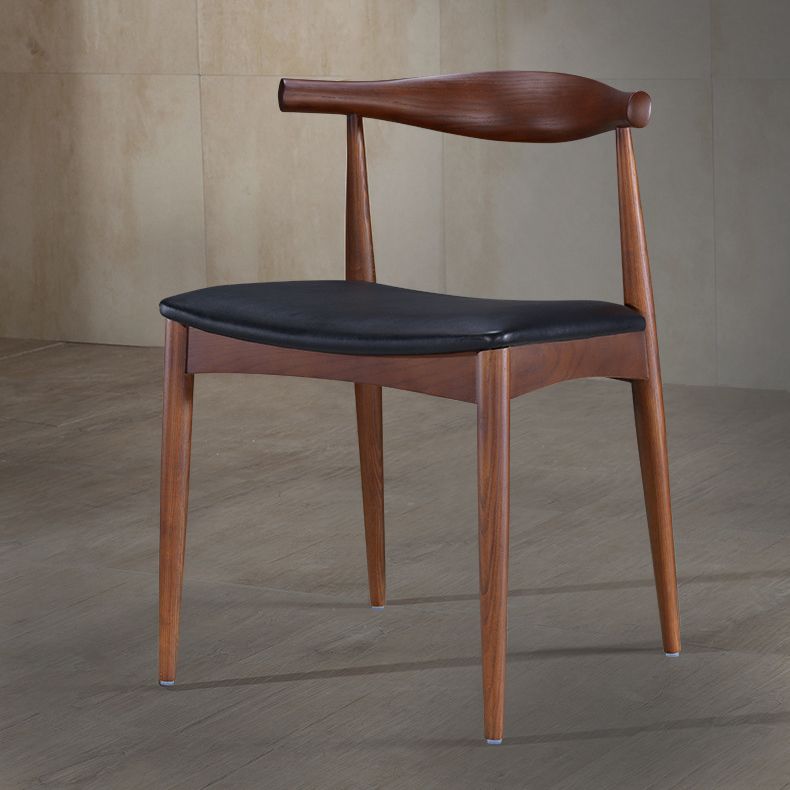 Modern Dining Side Chair Solid Wood and Leather Curved Open Back Armless Chair
