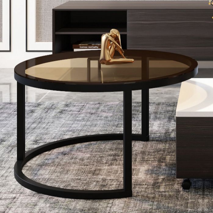 Modern 2 Nesting Coffee Table Set 31.5" W Glass & Wood Cocktail Table with Storage