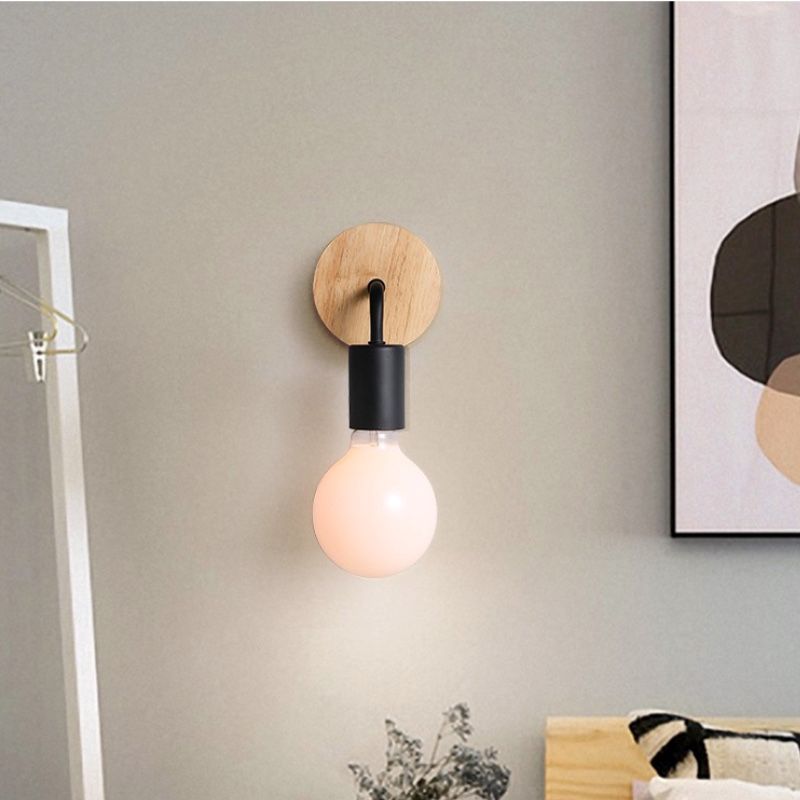 Nordic Style Blub Shape Mirror Light Single Light Wall Lamp with Wood for Bedroom