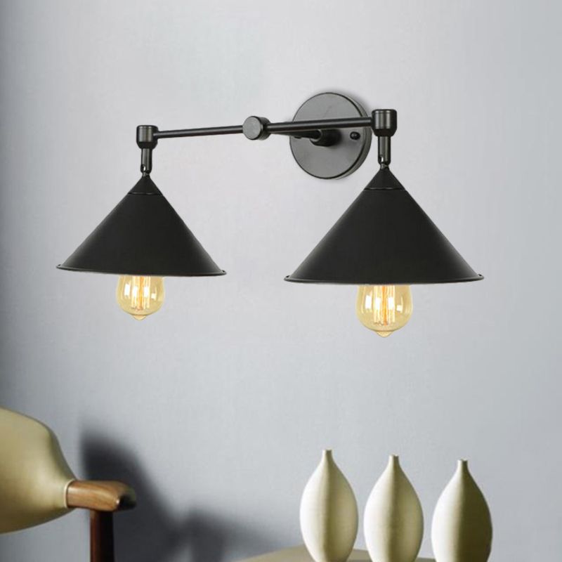 Two-light Metal Wall Sconce Cone-shaped Antique Sconce Lamp for Living Room Dining Room