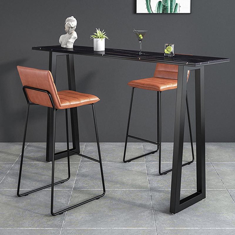 Black and Metal Base Table Rectangle Industrial Sintered Stone Bar Table