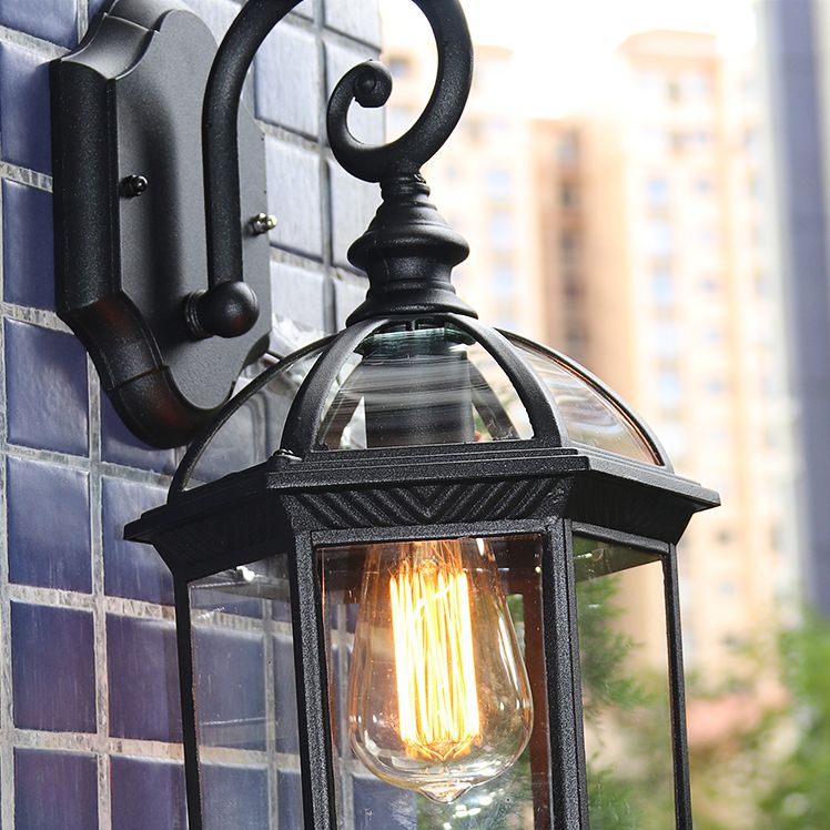 Retro Glass Shade Wall Light Geometric 1 Light 15.5" High Wall Sconce for Outdoors