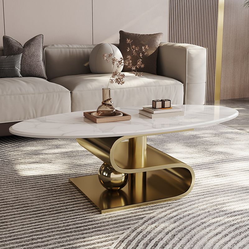 Stainless Steel Abstract Base Cocktail Table Glam Slate Top Coffee Table