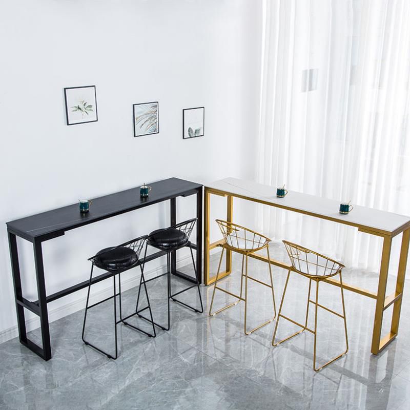 Sintered Stone Bistro Bar Desk Rectangle Bar Height Table with Trestle Base