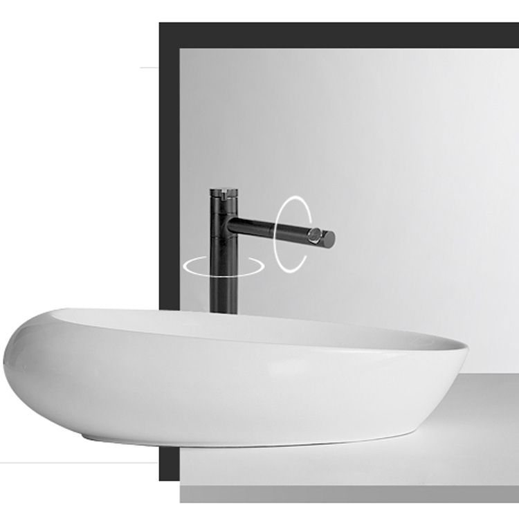 Modern Bathroom Sink Porcelain Oval-Shape Vessel Bathroom Sink with Pop-Up Drain