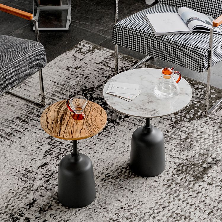 Modernistic Pedestal End Table Slate/Wood Top Round Corner Table