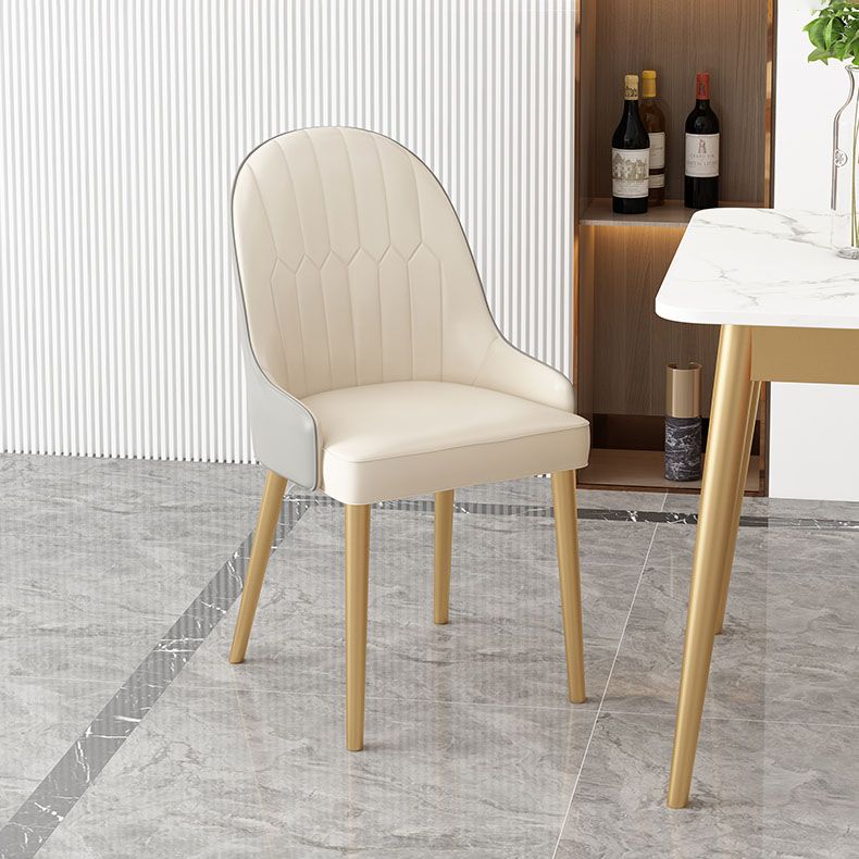 Scandinavian Style Arm Solid Back Dining Side Chair Leather Dining Chair