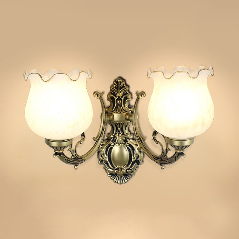Luz de pared de montaje de pared de flores tradicional lámpara de pared de vidrio de vidrio con molduras de volante para corredor