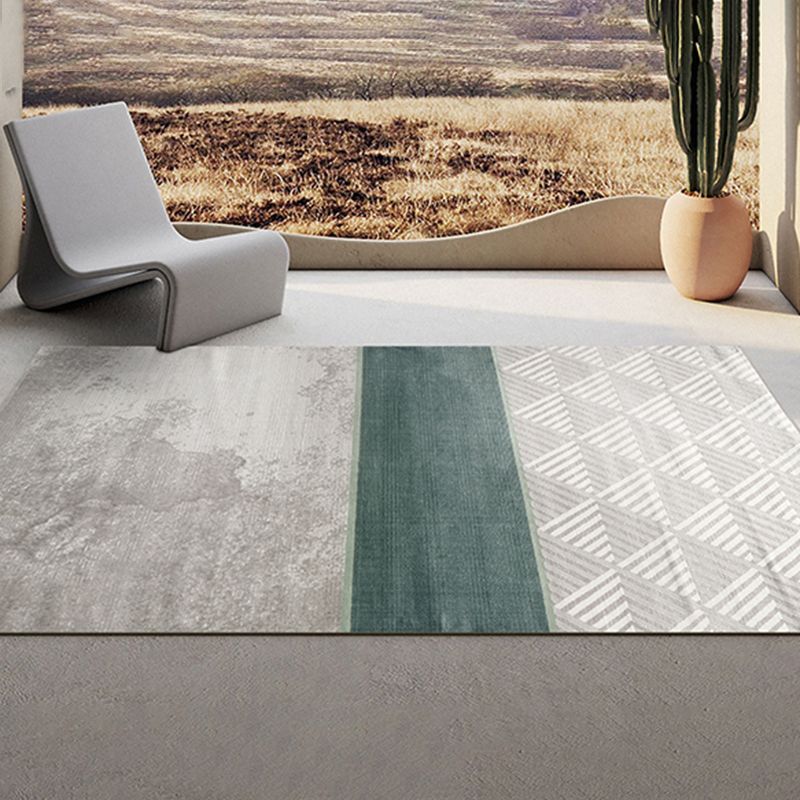 Green Living Room Area Carpet Color-Blcked Polyester Area Rug Stain Resistant Rug