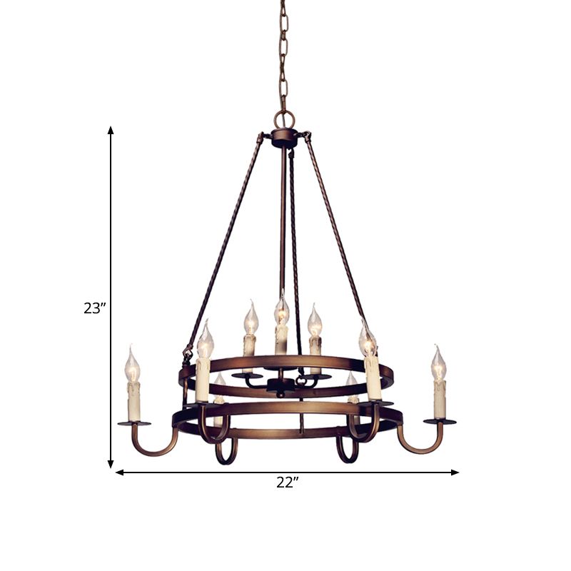 Bronze/Gold Candle Style Hanging Lamp Vintage Metal 9 Lights Living Room Chandelier Lighting, 22"/27.5"/35.5" Wide