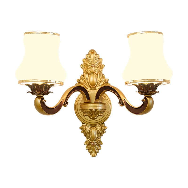 2-Lights Geometric Wall Sconce Modern Simple Style Glass Wall Lighting in Gold