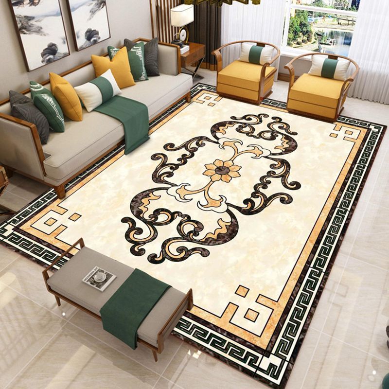 Trendy Living Room Rug Multicolor Flower Printed Area Carpet Synthetics Non-Slip Backing Stain-Resistant Indoor Rug