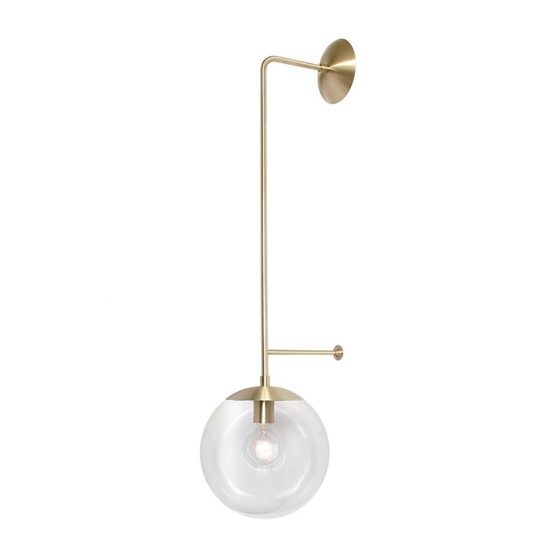 Lampe murale rétro Globe 1-Light transparent / verre blanc Shade Mury Light en laiton / noir pour le salon