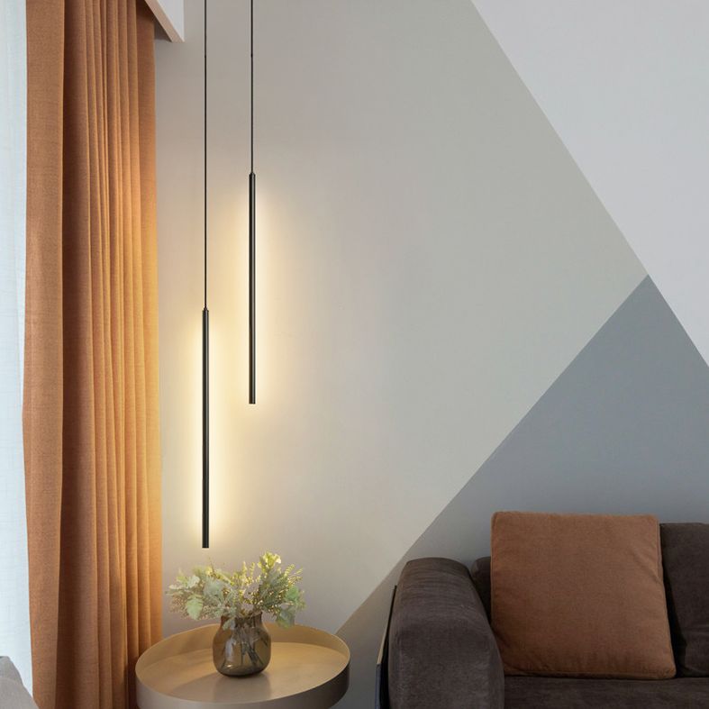 Modern Minimalist Style Linear Hanging Pendant Lights Copper Suspended Lighting Fixture