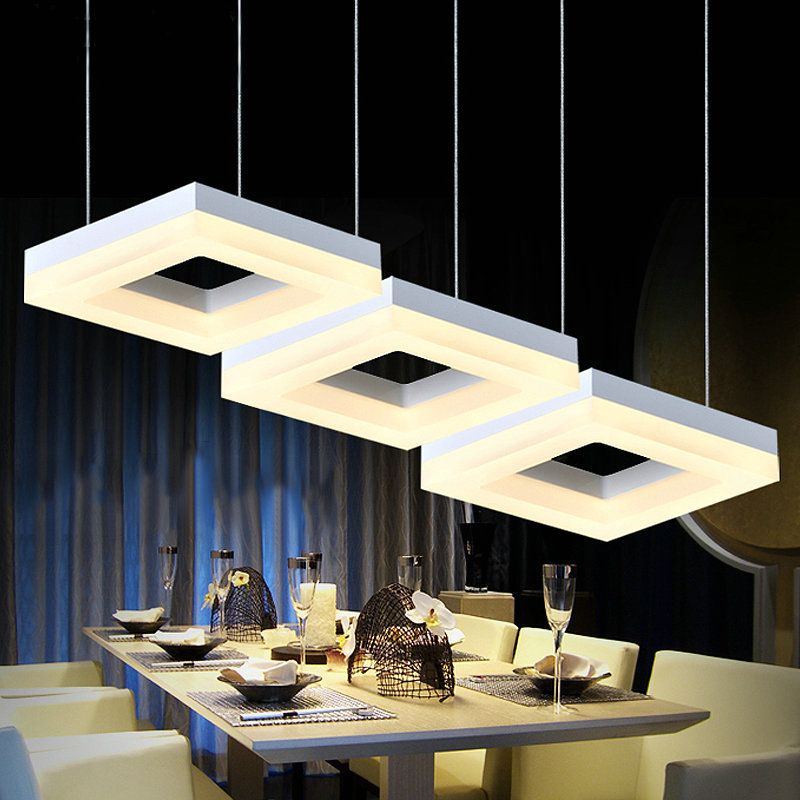 Square Multi-Light Pendant Minimalism Acrylic 3 Heads Black/White LED Hanging Light in Warm/White Light