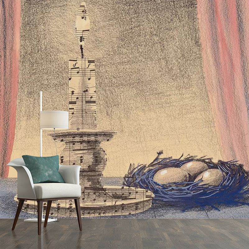 Whole Still Life Wall Mural Decal Surrealistic Table Lamp and Eggs Wall Art in Brown