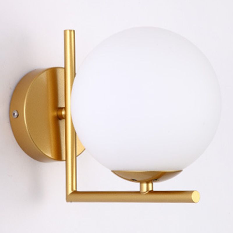 Modern Concise Globe Wall Sconce Wrought Iron Wall Lamp with White Glass Shade