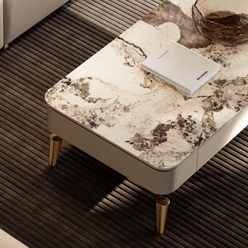 4 Legs Cocktail Table Modern Rectangle Single Coffee Table with 4 Drawers