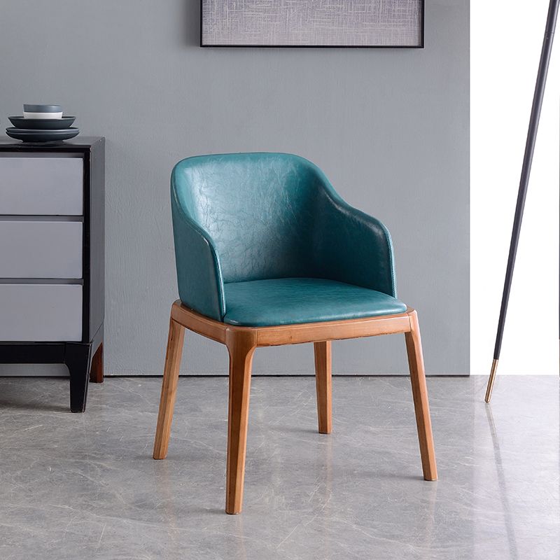 Contemporary Dining Arm Chair Faux Leather Dining Chair with Solid Wood Legs