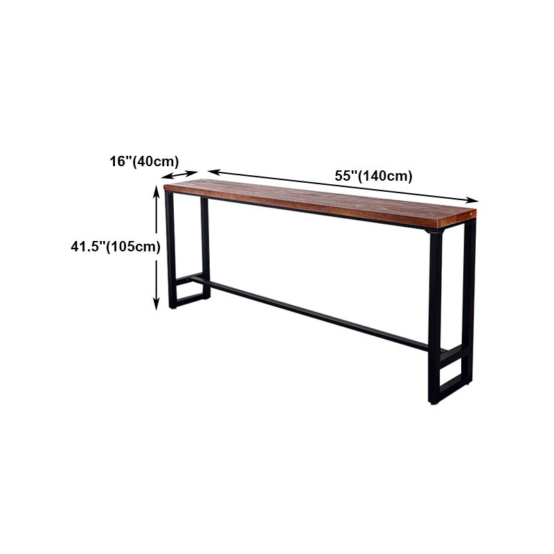 Natural Wood Top Bar Table Rectangle Industrial Footrest Indoor Bar Dining Table