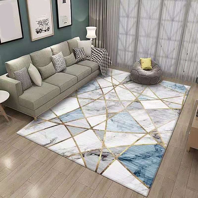 Contemporary Living Room Rug Multi-Color Geometric Carpet Polypropylene Washable Stain Resistant Non-Slip Backing Area Rug