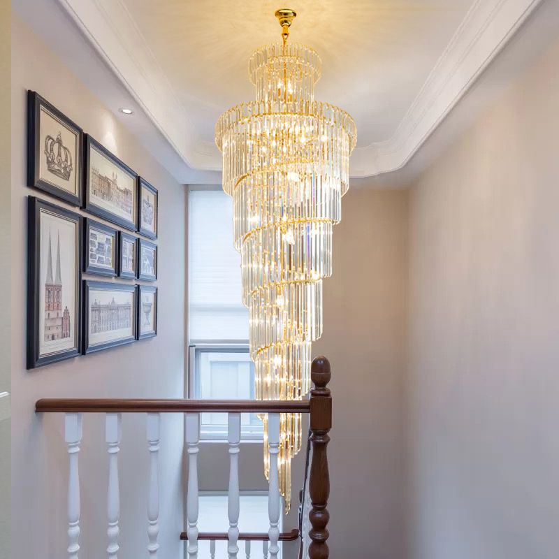 12 têtes lampe de suspension de plafond de style simple en spirale en spirale à tige de cristal clair lustre